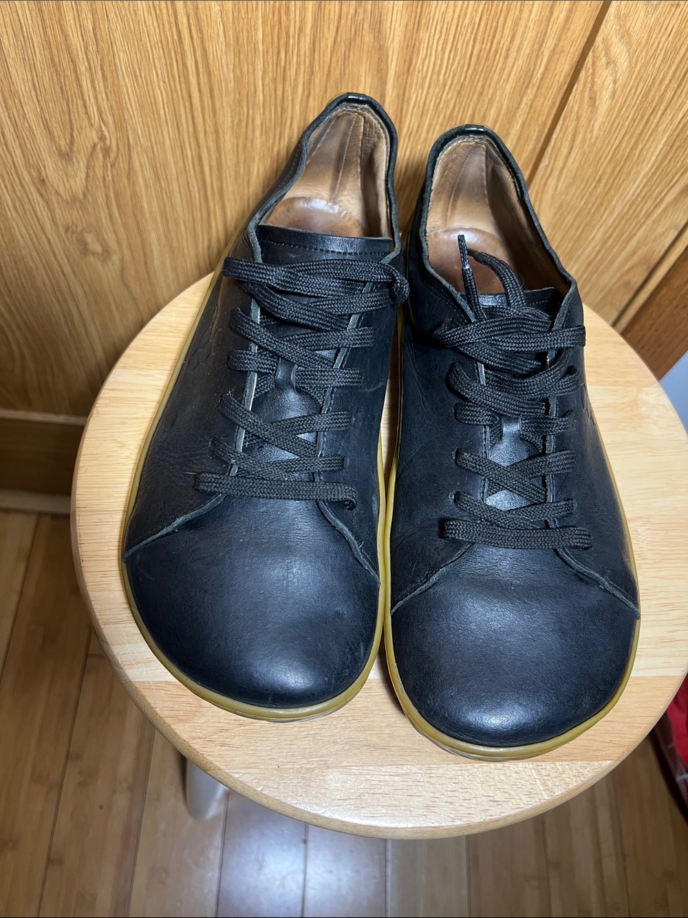 Vivo Barefoot Men's Black Leather Sneakers with Yellow Soles